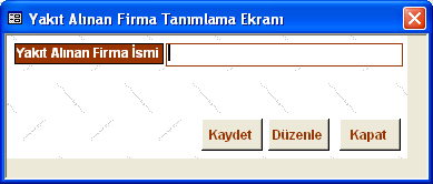 1.3.2 Yakıt Alınan Firmalar Yakıt alınan firmaların girildiği bölümdür. Firmada tanker kullanılıyorsa, toplu alım yapılan firmaların adı girilmelidir.