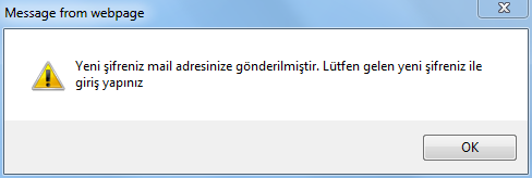 Tamam düğmesine basılarak yeni şifre tanımlama işlemi gerçekleştirilir.