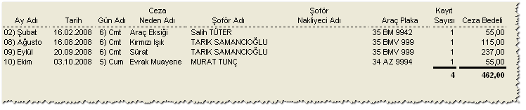 DİĞER CEZA RAPORLARI Rapor sekmesine geçildiğinde kullanıcılar için hazırlanmış ceza raporları ve analizlerine ulaşılabilir.