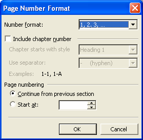Insert-Page number menüsünü açıp, Format menüsüne tıklarsanız yandaki pencere karşınıza gelecektir.