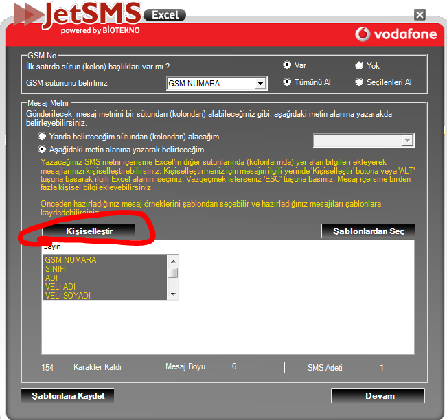6- Raporlar JetSMS Excel uygulaması içerisinden Raporlar butonu tıklanarak gönderim raporları görüntülenir.