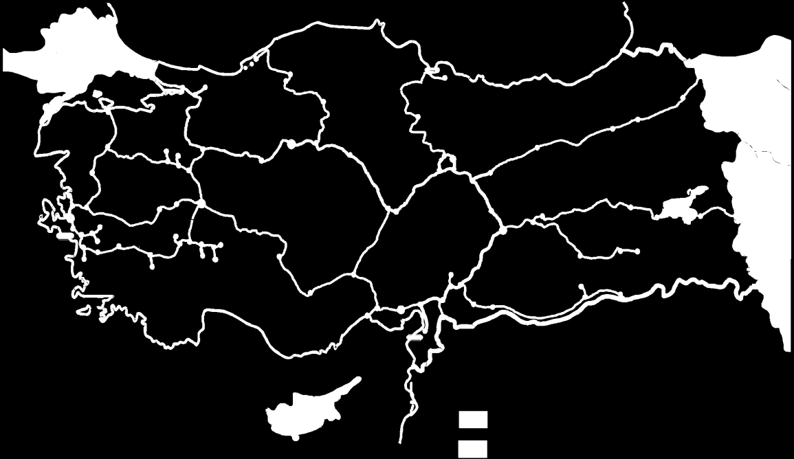 E G E D E N İ Z İ Harita 2: Elektrifikasyonlu ve Sinyalizasyonlu hatlar Kapıkule Kırklareli Pityon Karabük Samsun İzmit Ülkü Çarş amba Arifiye Adapazarı Çankırı Amasya Kars Bandırma Balıkesir