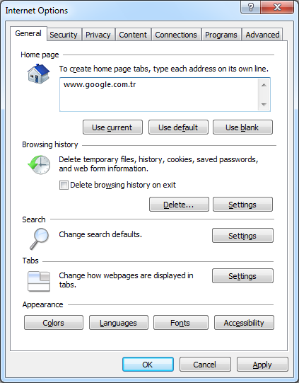 13 Internet Explorer Internet Explorer programıyla başlangıç sayfası ayarlamak mümkündür.