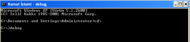 4. DOSBox çalıştırılır ve DosBox penceresinde "Z:\>MOUNT F C:\TASM" satırı işletilir 5. "Z:\>F" F'YE GEÇİLİR VE Debug çalıştırılır 1- Başlat menüsünden çalıştır ı tıklayıp cmd programını çalıştırın.