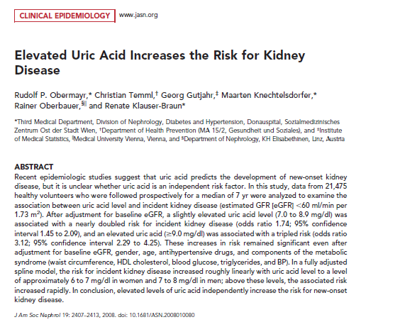 Epidemiyolojik çalışmalar Ürik asit 7-8 mg/dl