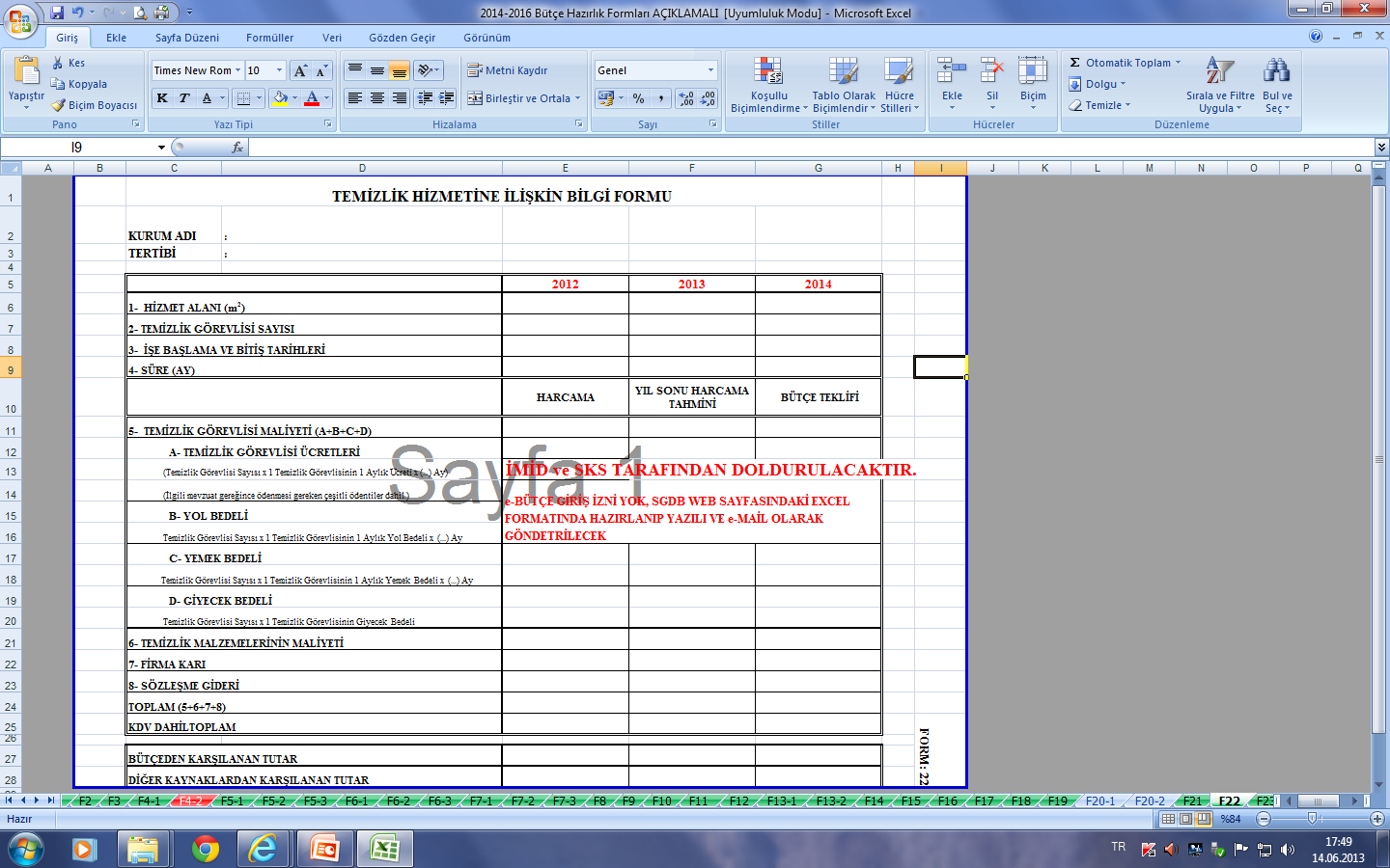 Bütçe Hazırlık Formları (Form-22