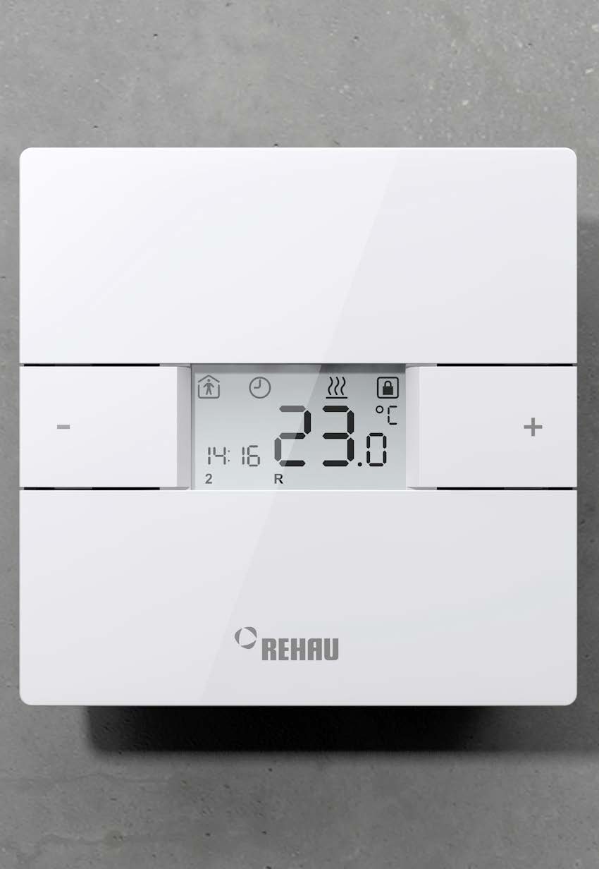 Oda termostatı Nea yalnızca REHAU bünyesinde var olan bir modelde bulunan eşsiz ve zamansız bir tasarım sunar.
