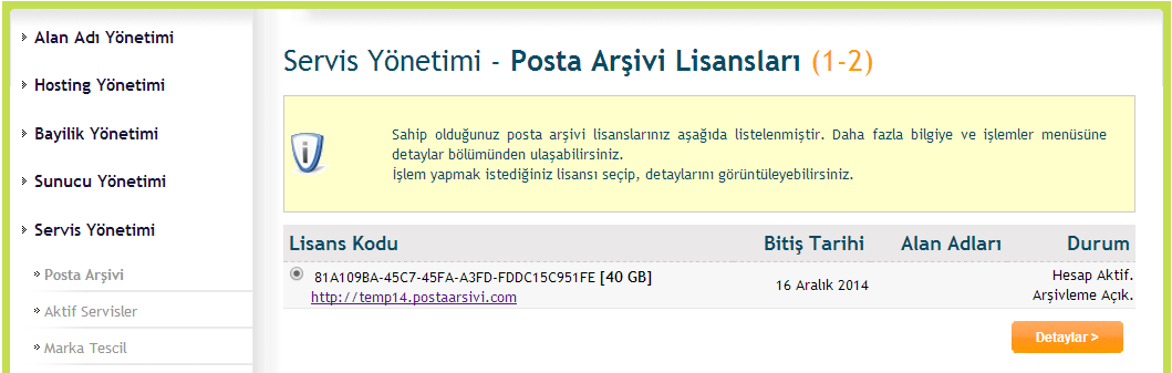 1.Adım http://www.natro.com/postaarsivi/ adresine giderek Natro E-posta arşivi hizmetini satın alıyoruz.