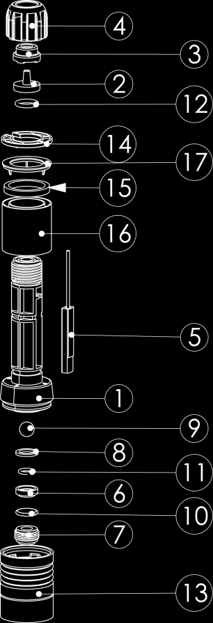 3.4 Emiş Hattı Emiş hattı her zaman pompanın alt kısmına takılmalı ve kimyasal tankına daldırılmalıdır Emiş hattına ait tüm parçalar aşağıdaki şekilde gösterildiği sıra ve yön ile takılmalıdır.