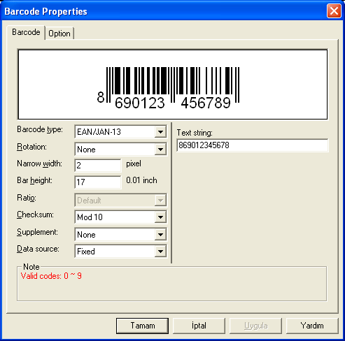 Barcode Nesnesi: Bilkur Bilgisayar San. Tic. Ltd. Şti. Etiket üzerine barkod yazdırmak için kullanılır. Bir barkod nesnesi seçilen barkod tipine göre içeriği farklı veri içerir.