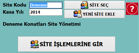 AGSoft Site/Apartman Aidat Takip Programı Kullanım Kılavuzu Giriş: Program ilk açıldığında karşımıza çalışmak istediğimiz Site Kodu ile site/apartman seçim bölümü gelir.