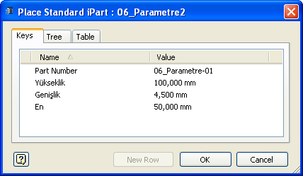 SAYISAL GRAFİK Autodesk Inventor 2008 Tanıtma ve Kullanma Kılavuzu Eğer, bir kolonu özel parametre olarak tanımladıysanız, parça yerleşimi sırasında dikkate alınmak üzere sınır değerleri de