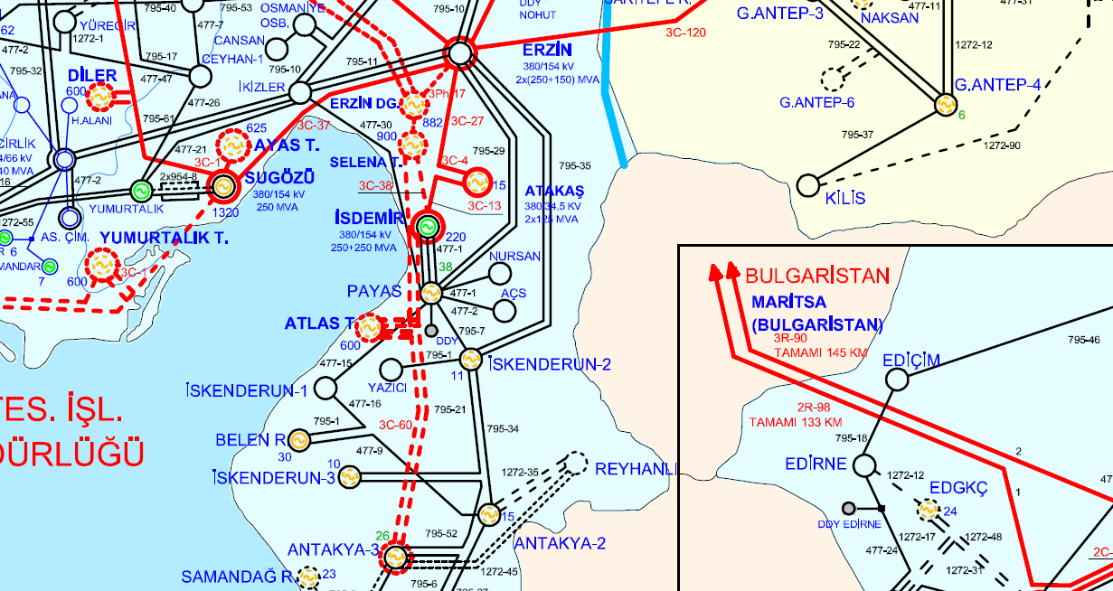 Atlas ve Sugözü Santralları Frekansın yükselmesi nedeniyle devreden çıkıyor 2 x 600 MW Atlas ve 2 x 600 MW Sugözü santralları frekansın 51 Hz in üzerine çıkması nedeniyle, girişindeki frekans