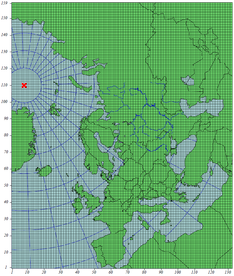 Mevcut EMEP gridi Kutupsal stereografik projeksiyon Grid çözünürlüğü: 50 x 50 km² Grid hücre sayısı: ~ 21000 Hücrenin büyüklüğü 40 N (Italya) da: ~40 x 40 km² 60 N (İskandinavya)