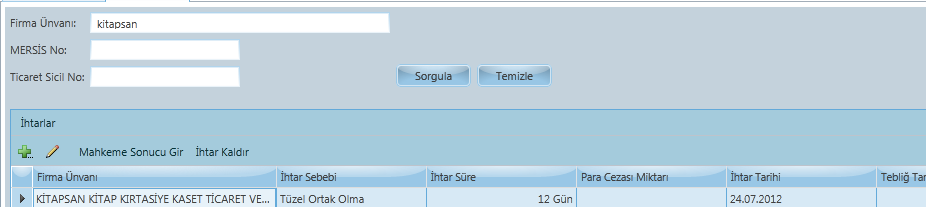 8.4. İhtar ve Ceza İşlemleri TSM ler de gerçekleştirilen ihtar-ceza işlemlerinin iş akışları kısıtlama modülü içinde ihtar ve ceza işlemleri butonu ile girilen ekranlar ile sağlanmaktadır.