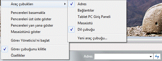 Yenile masaüstünün yeniden görüntülenmesini (refresh) sağlar. Yapıştır daha önce Kopyala ya da Kes yapılmış klasör ve/veya dosyanın masaüstüne yapıştırılmasını sağlar.