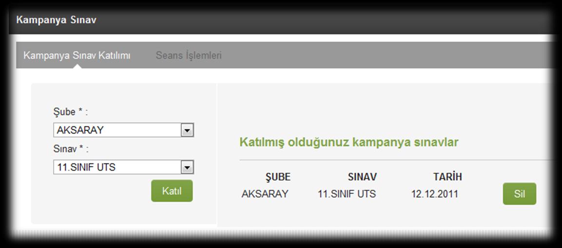 Bu işlem başarıyla gerçekleştirilince sağ alanda seçmiş olduğu sınav görüntülenir.