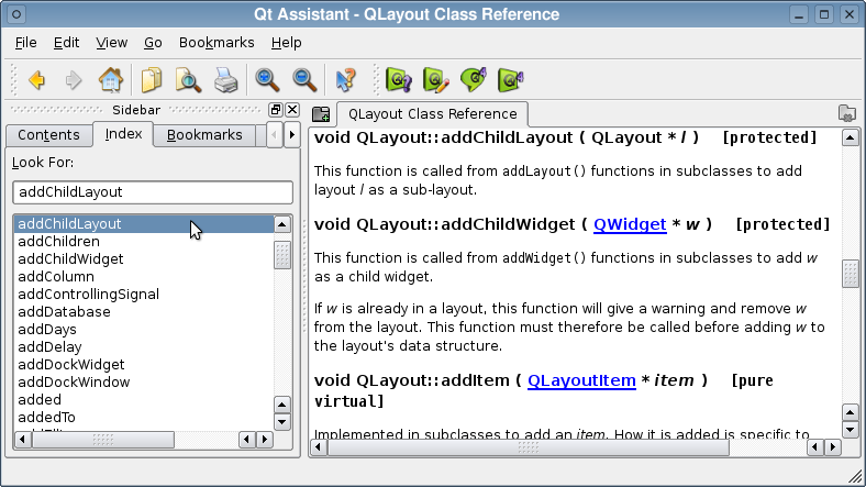 Qt Assistant Qt en iyi dokümantasyonu olan proje Açıklamalar hem kaynak kodları yazanlar tarafından.