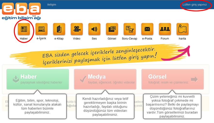 Şekil 5.3 EBA Haber modülü http://eba.gov.tr adresinden giriş yapınız. Şekil 5.