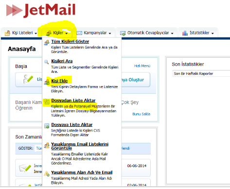 3.3. Bounced Kabul Edilen Mailler Bounce mail işlemi, listelerdeki kullanılamayan (geçersiz veya mail almayan) mail adreslerinden temizlemek için kullanılır.
