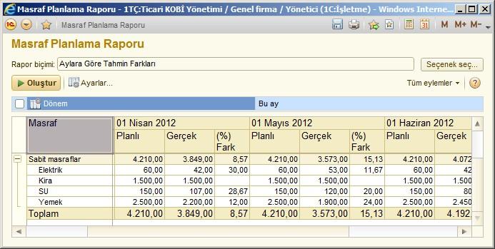 Masraf Yönetimi Masraf Planlama Raporu Aylık Masraf Planlama Masraf Fişleri Personel Masrafları Departman