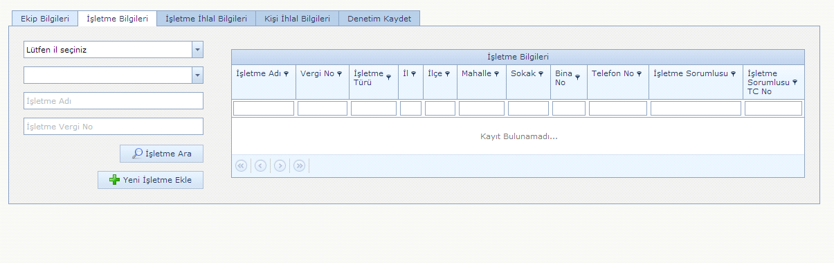 Yeni ekip ekleyebilmek için Denetim Görevlileri listeden seçilir, eğer listede yok ise Yeni Denetim Görevlisi Ekle butonu ile denetim görevlisi eklenir ve ekip oluşturulur. 2.