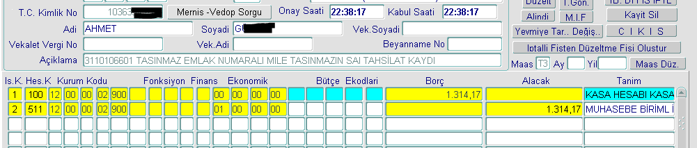 Şekil-12 3-BAġKA MUHASEBE BĠRĠMĠNCE YAPILAN TAHSĠLATLAR Taşınmazın; paranın yattığı yerden başka bir muhasebe biriminin bulunduğu yerde olan taşınmazlara ait yapılan tahsilatlarda ise yine yukarıda