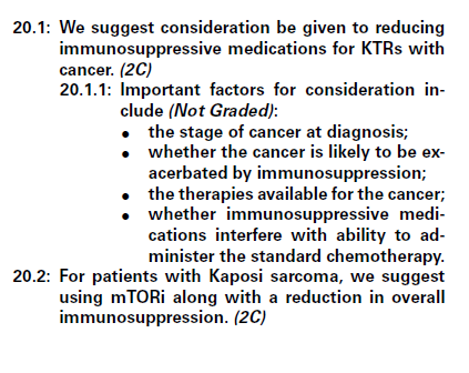 KDIGO Öneriler-Malignite Kanseri olan böbrek nakli hastalarında immunsupresif dozları