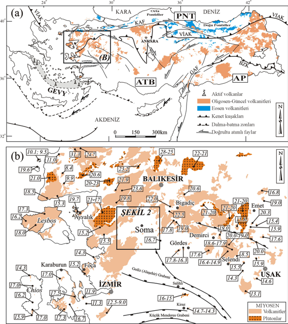 Ersoy vd. 61 Şekil 1. (a) Anadolu nun tektonik haritası ve bölgedeki Senozoik magmatik kayalarının dağılımı.