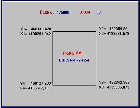 31 ait X1, Y1 koordinatlarının otomatik koordinat noktası üreten programdan (Şekil 3.7.) alınarak referans penceresine manuel olarak girilmesi gösterilmiştir. Şekil 3.6.