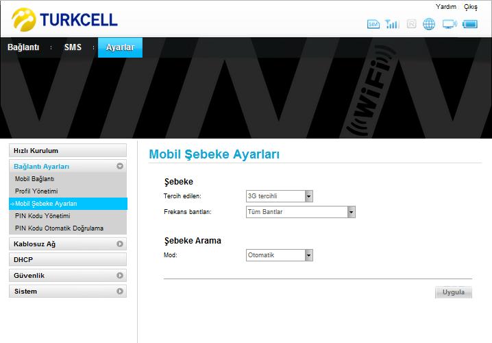 Mobil Şebeke Ayarları alanından şebeke modu,