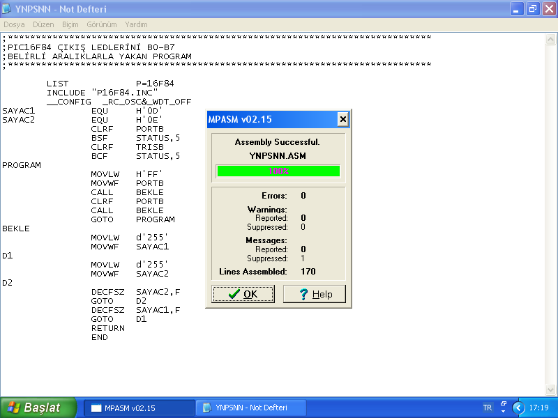 Makine diline çevrilecek YNPSNN.asm programı Browse düğmesinden dizin ve dosya adı belirtilerek Source File Name kutucuğuna yazdırılır (Şekil3.3). Şekil 3.
