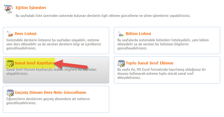 23 Sanal Sınıf Kayıtlarını İnceleme EAEP içinde sanal sınıf arşivlerinin uygun olup olmadığının değerlendirilmesi ve gerektiğinde yayından alınması için özel bir arayüz yer almaktadır.