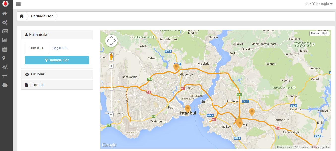 Ayrıca çevrimiçi ve çevrimdışı kullanıcılar harita üzerinde gösterilir.