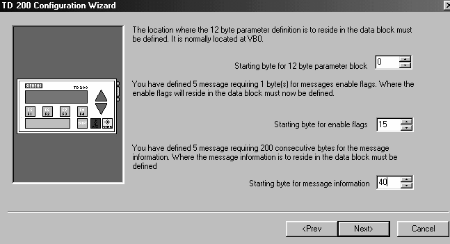 Next> ikonu tıklandığında aşağıdaki pencere ekrana gelir Bu pencerede : üst bölümde mesajlar için TD 200' ün LCD ekranında kaç karakter kullanacağınız hakkında seçenek sunulur Bir satır 20