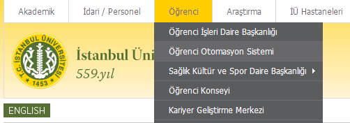tr internet sayfasında ÖĞRENCİ menüsü altında bulunan Öğrenci Otomasyon Sistemi linkine tıklayarak İstanbul