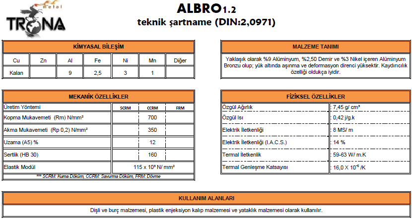 H. Alüminyum Bronzları Ürün Şartnameleri 13 TRONA METAL