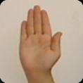 Sağ elin işaret ve orta parmağı açık, öbür parmaklar kapalıdır (V el). Açık parmaklar sağ kaş hizasından sağa doğru çekilir.