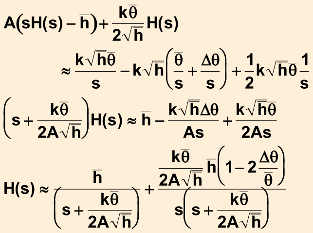 35 Tank modelinin dönüşümü ve girişler Kararlı durum şartlarından önce t=0 kabulü yapın: t=0 için (t) nin küçük