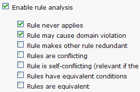 Kuralların analizi ve tutarlılık kontrolü Çelişen kurallar yaş < 20 && yaş > 40 Hatalı kurallar Koşulsuz, aksiyonsuz Tamamlanmamış kurallar Gereksiz kurallar Kural A ve Kural B aynı koşullara