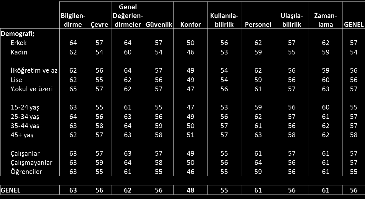 100 üzerinden ortalama puan (Farklı gruplara göre puanlar) Tablo 29 Demografi