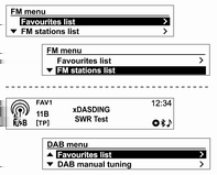 106 Bilgi ve Eğlence Sistemi 3 adete kadar favoriler sayfası ve her favoriler sayfasına altı adete kadar radyo veya DAB istasyonu kaydedilebilir.
