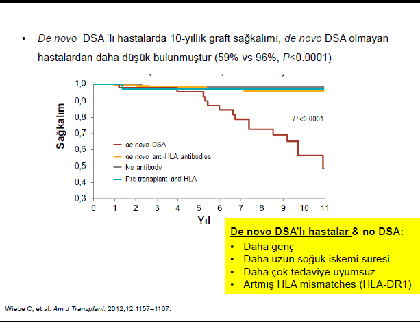 De novo DSA lı hastalarda 10-yıllık graft sağkalımı, de novo DSA