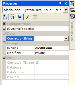 ADO.NET - OleDbConnection ağlantını özelliklerini ayarlamak için ekranın altındaki ağlantı nesnesine sağ tuşla tıklayıp, açılan menüden roperties sekmesini