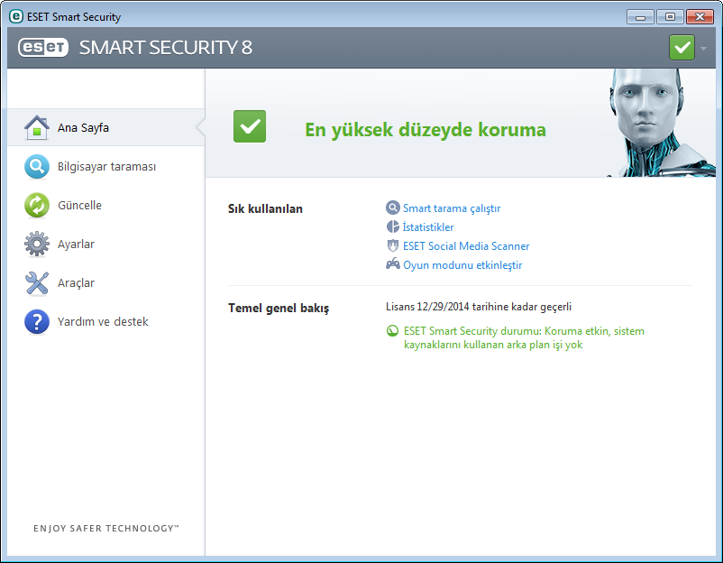 ESET Smart Security uygulamasını başlatma ESET Smart Security; bilgisayarınızı, yüklemeden hemen sonra korumaya başlar. Uygulamayı başlatmak için programı açmanız gerekmez.