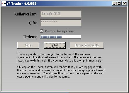 Demo Kullanıcı Girişi Kullanıcı İsmi ve şifre girildikten sonra Demo the system ekranı