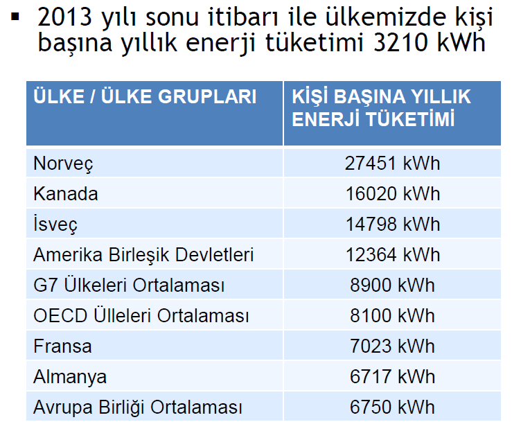 Türkiye Elektrik Enerjisi Görünümü (kwh)