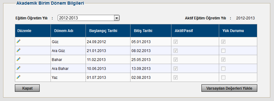 Kaydet butonuna basılarak değerler kaydedilir veya İptal butonuna basılarak işlem iptal edilir.