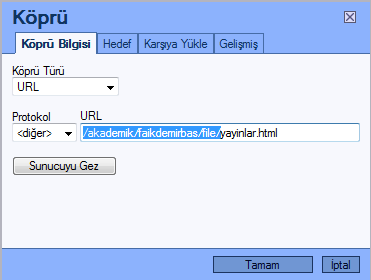 Kişisel Web Sayfası Tasarım Sistemi 17 ÖNEMLİ Eğer vereceğiniz köprü sizin oluşturduğunuz Bağımsız Sayfa ise bu sayfa seçildikten sonra URL alanında gözüken bölümde bir değişiklik yapmanız