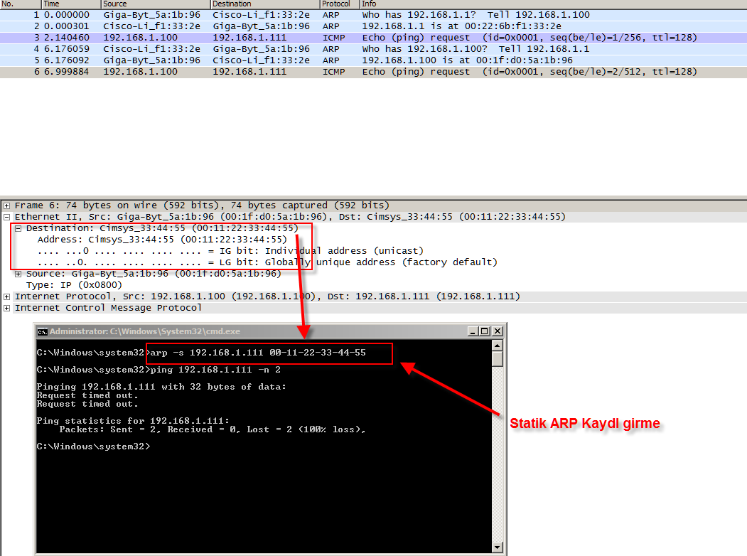 Statik ARP Kaydı Girme